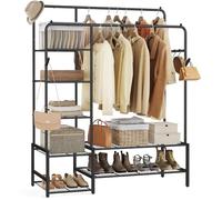 SONGMICS Perchero, Armario Abierto, con 7 Estantes, Estructura de Metal, Barra de Colgar, para Dormitorio, Salón, Entrada, Negro HSR182B01