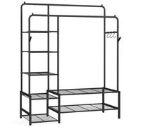 SONGMICS Perchero, Armario Abierto, con 7 Estantes, Estructura de Metal, Barra de Colgar, para Dormitorio, Salón, Entrada, Negro/Blanco Negro