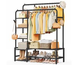 SONGMICS Perchero, Armario Abierto, con 7 Estantes, Estructura de Metal, Barra de Colgar, para Dormitorio, Salón, Entrada, Negro HSR182B01