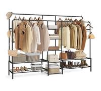 SONGMICS Perchero, Armario Abierto, con 9 Estantes, Estructura de Metal, Barra de Colgar, para Dormitorio, Salón, Entrada, Negro HSR183B01