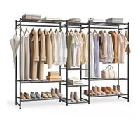 SONGMICS Perchero, Armario Abierto, Guardarropa con 10 Estantes, 3 Barras para Perchas, 4 Ganchos en S, Metal, para Dormitorio, Salón o Recibidor, Negro LGR011BZ01