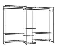 SONGMICS Perchero, Armario Abierto, Guardarropa con 10 Estantes, 3 Barras para Perchas, 4 Ganchos en S, Metal, para Dormitorio, Salón o Recibidor, Negro