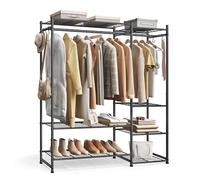 SONGMICS Perchero, Armario Abierto, Guardarropa con 7 Estantes, 2 Barras para Perchas, 4 Ganchos en S, Metal, para Dormitorio, Salón o Recibidor, Negro LGR010BZ01