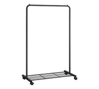 SONGMICS Perchero Burro, Burro de Ropa con Ruedas, Perchero de Metal, Barra Colgante de 91 cm de Ancho, con Estante, 2 Ruedas Bloqueables, Barra Superior Soporta hasta 40 kg, Gris/Dorado/Blanco/Negro