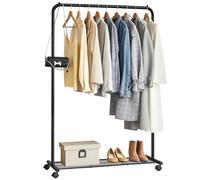 SONGMICS Perchero Burro, Burro de Ropa con Ruedas, Perchero de Metal, Barra Colgante de 91 cm de Ancho, con Estante, 2 Ruedas Bloqueables, Barra Superior Soporta hasta 40 kg, Negro HSR25BK