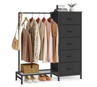 SONGMICS Perchero Burro con 5 Cajones, Armario Abierto Metálico, Organizador de Ropa con Estante para Zapatos, para Dormitorio, 96,2 x 30 x 117,7 cm, Negro Tinta, Colección BELLAH LGS423B101