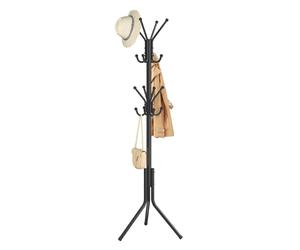 SONGMICS Perchero, Burro de Ropa de Metal, Perchero para Ropa, Bolsos y Sombreros, Altura 175 cm, con 16 Ganchos, para Recibidor, Salón y Dormitorio, Negro Tinta RCR081BH01