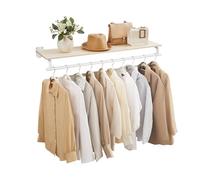 SONGMICS Perchero con estante superior, perchero montado en la pared, con barra para colgar, carga hasta 132 libras, 11 x 42.9 x 5.2 pulgadas, entrada, dormitorio, armario, beige natural y blanco nube