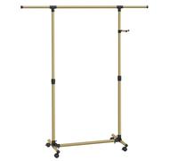 SONGMICS Perchero con Ruedas, Burro para Ropa, Altura Ajustable 97-165 cm, Barra Extensible, Ganchos Laterales para Accesorios, Dorado Pálido LLR001A01
