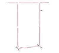 SONGMICS Perchero con Ruedas, Burro para Ropa, Altura Ajustable 97-165 cm, Barra Extensible, Ganchos Laterales para Accesorios, Rosa Jalea LLR001R02
