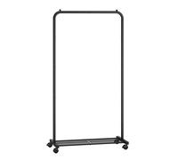 SONGMICS Perchero con Ruedas, Perchero de 74 cm, Burro para Ropa, con Estante de Almacenamiento de Malla Densa, Capacidad de Carga de 35 kg, 2 Frenos, Estructura de Acero, Negro/Rosa Jalea/Blanco Blac