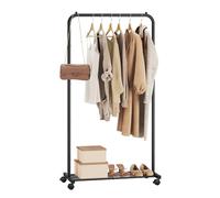 SONGMICS Perchero con Ruedas, Perchero de 74 cm, Burro para Ropa, con Estante de Almacenamiento de Malla Densa, Capacidad de Carga de 35 kg, 2 Frenos, Estructura de Acero, Negro HSR130B01