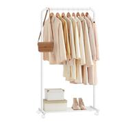 SONGMICS Perchero con Ruedas, Perchero de 74 cm, Burro para Ropa, con Estante de Almacenamiento de Malla Densa, Capacidad de Carga de 35 kg, 2 Frenos, Estructura de Acero, Blanco HSR130W01