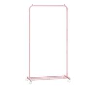 SONGMICS Perchero con Ruedas, Perchero de 74 cm, Burro para Ropa, con Estante de Almacenamiento de Malla Densa, Capacidad de Carga de 35 kg, 2 Frenos, Estructura de Acero, Negro/Rosa Jalea/Blanco Jell