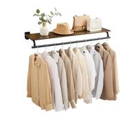 SONGMICS Perchero de pared con estante superior, barra para colgar | Colex Collection UHSR135B01 - Perchero para ropa, carga hasta 77 libras, 42.9 x 11 x 5.2 pulgadas, negro mate y marrón