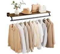 SONGMICS Perchero de Pared, Estante de Pared con Barra para Colgar, Capacidad Total de Carga 35 kg, 28 x 109 x 13,2 cm, Para Vestuario Dormitorio, Marrón Rústico y Negro Tinta HSR135B01