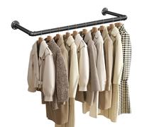 SONGMICS Perchero de Pared para Ropa, Perchero de Barra para Colgar Ropa Industrial, Juego de 2, Ahorro de Espacio, 92 x 30 x 7,5 cm, Fácil Montaje, para Espacios Reducidos, Negro HSR67BK02