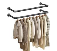 SONGMICS Perchero de Pared para Ropa, Perchero de Barra para Colgar Ropa Industrial, Juego de 2, Ahorro de Espacio, 92 x 30 x 7,5 cm, Fácil Montaje, para Espacios Reducidos, Negro HSR67BK02