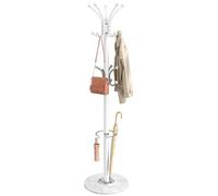 SONGMICS Perchero de Pie, Metálico con Base de Mármol, 18 Ganchos | Paragüero, Cabezal Giratorio, 37 x 37 x 178 cm, para Pasillo, Entrada, Oficina, Blanco Mate, Colección ALAN RCR091WC01