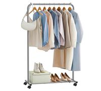 SONGMICS - Perchero para ropa con ruedas, percheros, barra soporta hasta 40 kg, con barra, estante de almacenamiento de malla, estilo industrial, para dormitorio, lavadero, gris HSR025G01
