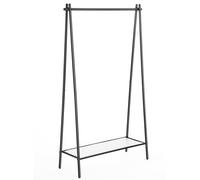 SONGMICS - Perchero para ropa, perchero, perchero, armario, marco de acero, con barra y estante, 33,5 x 92,5 x 153 cm, para dormitorio, vestuario, lavadero, Negro Mate/Plata Matte black