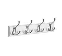 SONGMICS Perchero pared, Colgador con 4 ganchos triples, para ropa, Llaves, Sombreros, Monederos, en la entrada, Baño, Armario, Blanco y Plata LHR030E01