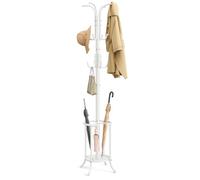 SONGMICS Perchero, Perchero con Paragüero, 12 Ganchos, Estructura Metálica, 175 cm de Alto, para Entrada, Salón, Dormitorio, Blanco Perla RCR011W01