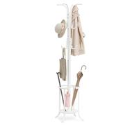 SONGMICS Perchero, Perchero con Paragüero, 12 Ganchos, Estructura Metálica, 175 cm de Alto, para Entrada, Salón, Dormitorio, Blanco Perla RCR011W01