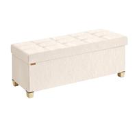 SONGMICS Puf Baúl de Almacenaje, Cuero Sintético Fácil de Limpiar, Banco Plegable con Asiento Acolchado, 110 x 38 x 40 cm, Blanco Cálido, para Dormitorio y Salón, Colección Minota LSF524WD01