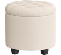 SONGMICS Puff Almacenahe, Banco de Almacenamiento, 45 x 45 x 44,5 cm, Reposapiés con Patas, Tejido con Aspecto de Lino, Carga hasta 150 kg, para Salón, Dormitorio, Gris Oscuro/Beige Claro/Blanco Crema
