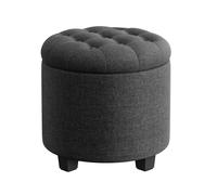 SONGMICS Puff Almacenahe, Banco de Almacenamiento, 45 x 45 x 44,5 cm, Reposapiés con Patas, Tejido con Aspecto de Lino, Carga hasta 150 kg, para Salón, Dormitorio, Gris Oscuro/Beige Claro/Blanco Crema