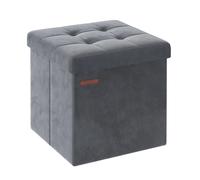 SONGMICS Puff Almacenaje, Banco de Almacenamiento de Terciopelo Plegable, Taburete Reposapiés, 38 x 38 x 38 cm, Carga de 300 kg, para Entrada, Sala de Estar, Dormitorio, Gris Pizarra/Blanco Crema/Gris