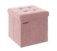 SONGMICS Puff Almacenaje, Banco de Almacenamiento de Terciopelo Plegable, Taburete Reposapiés, 38 x 38 cm, Carga de 300 kg, para Entrada, Sala de Estar, Dormitorio, Rosa Jalea LSF227R01
