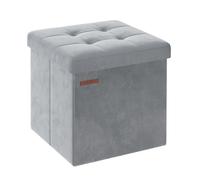 SONGMICS Puff Almacenaje, Banco de Almacenamiento de Terciopelo Plegable, Taburete Reposapiés, 38 x 38 cm, Carga de 300 kg, para Entrada, Sala de Estar, Dormitorio, Gris Paloma LSF227G02