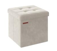 SONGMICS Puff Almacenaje, Banco de Terciopelo Plegable, 38 x 38 x 38 cm | Taburete Reposapiés, Carga de 300 kg, para Entrada, Sala de Estar, Dormitorio, Blanco Cálido, Colección MINOTA LSF227W01