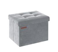 SONGMICS Puff Almacenaje, Banco de Terciopelo Plegable, 40 x 32 x 31 cm | Taburete Reposapiés, Carga de 130 kg, para Entrada, Sala de Estar, Dormitorio, Gris Paloma, Colección MINOTA LSF200G02