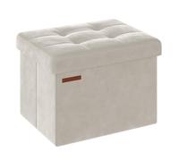 SONGMICS Puff Almacenaje, Banco de Terciopelo Plegable, 40 x 32 x 31 cm | Taburete Reposapiés, Carga de 130 kg, para Entrada, Sala de Estar, Dormitorio, Blanco y Negro, Colección MINOTA LSF200W01