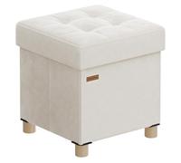 SONGMICS Puff Almacenaje, Banco Plegable, 38 x 38 x 40 cm, 37 L | Reposapiés, Superficie de Terciopelo, para Dormitorio, Sala de Estar, Beige Capuchino, Colección MELISA LSF0516W02