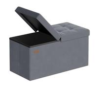 SONGMICS Puff Almacenaje, Banco Plegable, Tapa Abatible, 76 x 38 x 38 | Taburete con Reposapiés, Carga 300 kg, Tela de Terciopelo, Gris Pizarra, Colección ISLAND LSF048GN01
