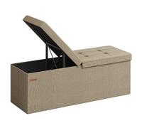 SONGMICS Puff Almacenaje, Banco Plegable, Tapa Abatible, Carga de 300 kg | Taburete con Reposapiés, 38 x 110 x 38, para Entrada Sala de Estar, Dormitorio, Marrón Camello, Colección MINOTA LSF076K01