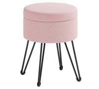 SONGMICS Puff Almacenaje, Baul Almacenaje, Banco Almacenaje Redondo, Taburete de Tocador, 39 x 44,1 cm, 4 Patas de Metal, Asiento Acolchado, Rosa Jalea LOM002R01