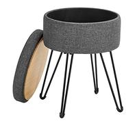 SONGMICS Puff Almacenaje, Baul Almacenaje, Banco Almacenaje Redondo, Taburete de Tocador, Capacidad de 9,4 L, Patas de Metal, Asiento Acolchado, Gris Oscuro LOM002G01
