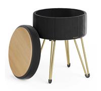 SONGMICS Puff Almacenaje, Baul Almacenaje, Banco Almacenaje Redondo, Taburete de Tocador de Terciopelo, 39 x 44,4 cm, 4 Patas de Metal, Asiento Acolchado, Negro Tinta/Gris Paloma/ Rosa Jalea/Blanco