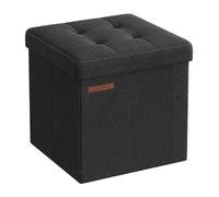 SONGMICS Puff Almacenaje Plegable, 30 x 30 cm, Soporta hasta 130 kg | Taburete Reposapiés, Banco con Almacenamiento, para Sala de Estar, Dormitorio, Negro Tinta, Colección MINOTA LSF028B01