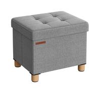 SONGMICS Puff Almacenaje, Baúl de Almacenaje Plegable, 32 x 40 cm, Taburete Reposapiés, Banco con Almacenamiento, Soporta hasta 300 kg, para Sala de Estar, Dormitotio, Gris Paloma/Blanco Crema