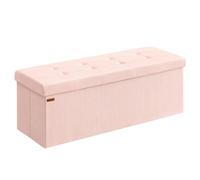 SONGMICS Puff Almacenaje, Baúl de Almacenaje Plegable, 38 x 110 x 38 cm, Taburete Reposapiés, Banco de Cama, Soporta hasta 300 kg, para Sala de Estar, Dormitorio, Entrada, Rosa Jalea/Blanco Crema