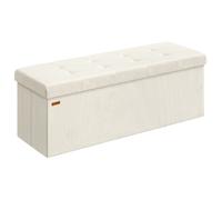 SONGMICS Puff Almacenaje, Baúl de Almacenaje Plegable, 38 x 110 x 38 cm, Taburete Reposapiés, Banco de Cama, Soporta hasta 300 kg, para Sala de Estar, Dormitorio, Entrada, Rosa Jalea/Blanco Crema Crea