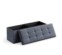 SONGMICS Puff Almacenaje, Baúl de Almacenaje Plegable, 38 x 110 x 38 cm, Taburete Reposapiés, Banco de Cubo, Soporta hasta 300 kg, para Sala de Estar, Dormitorio, Entrada, Azul Niebla LSF077Q01