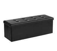 SONGMICS Puff Almacenaje, Baúl de Almacenaje Plegable, 38 x 110 x 38 cm, Taburete Reposapiés, Banco de Cubo, Soporta hasta 300 kg, para Sala de Estar, Dormitorio, Entrada, Negro/Blanco/Gris Oscuro