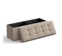 SONGMICS Puff Almacenaje, Baúl de Almacenaje Plegable, 38 x 110 x 38 cm, Taburete Reposapiés, Banco de Cubo, Soporta hasta 300 kg, para Sala de Estar, Dormitorio, Entrada, Marrón Camello LSF070K03